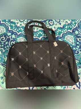 Brand new Victoria's Secret Signature large Black Canvas Travel Tote duffle bag